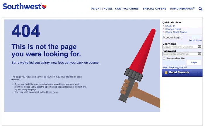 صفحه خطای 404 شرکت soutwest