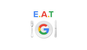 حروف انگلیسی EAT که هم اسم الگوریتم است و هم به معنای خوردن کارد و چنگال و بشقاب با لوگوی گوگل در بشقاب