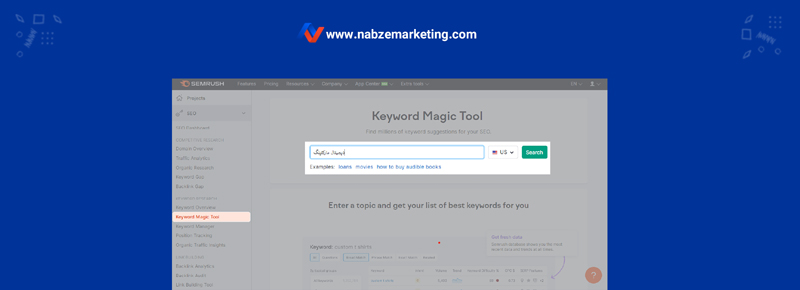 جستجوی کلمه کلیدی دیجیتال مارکتینگ در کیورد مجیک تول keyword magic tool